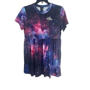 Midnight Hour Galaxy Alien Babydoll Dress XL Space Print UFO Graphic Goth NWT